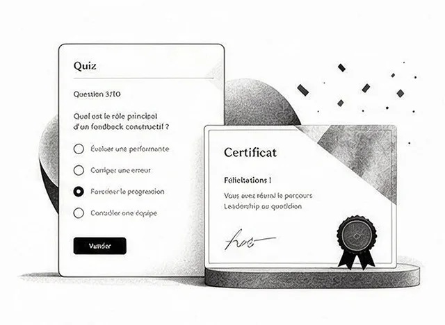 Illustration d'un quiz et d'un certificat