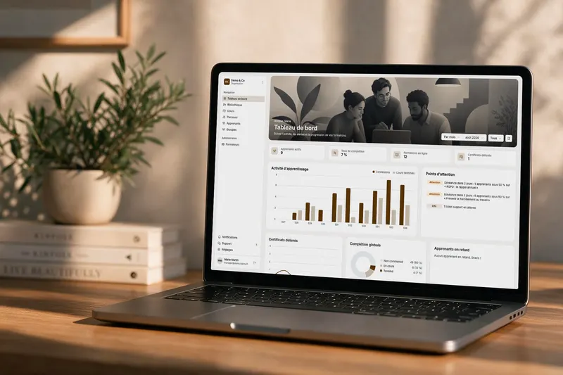 Espace Kairny configuré, ouvert sur un ordinateur portable