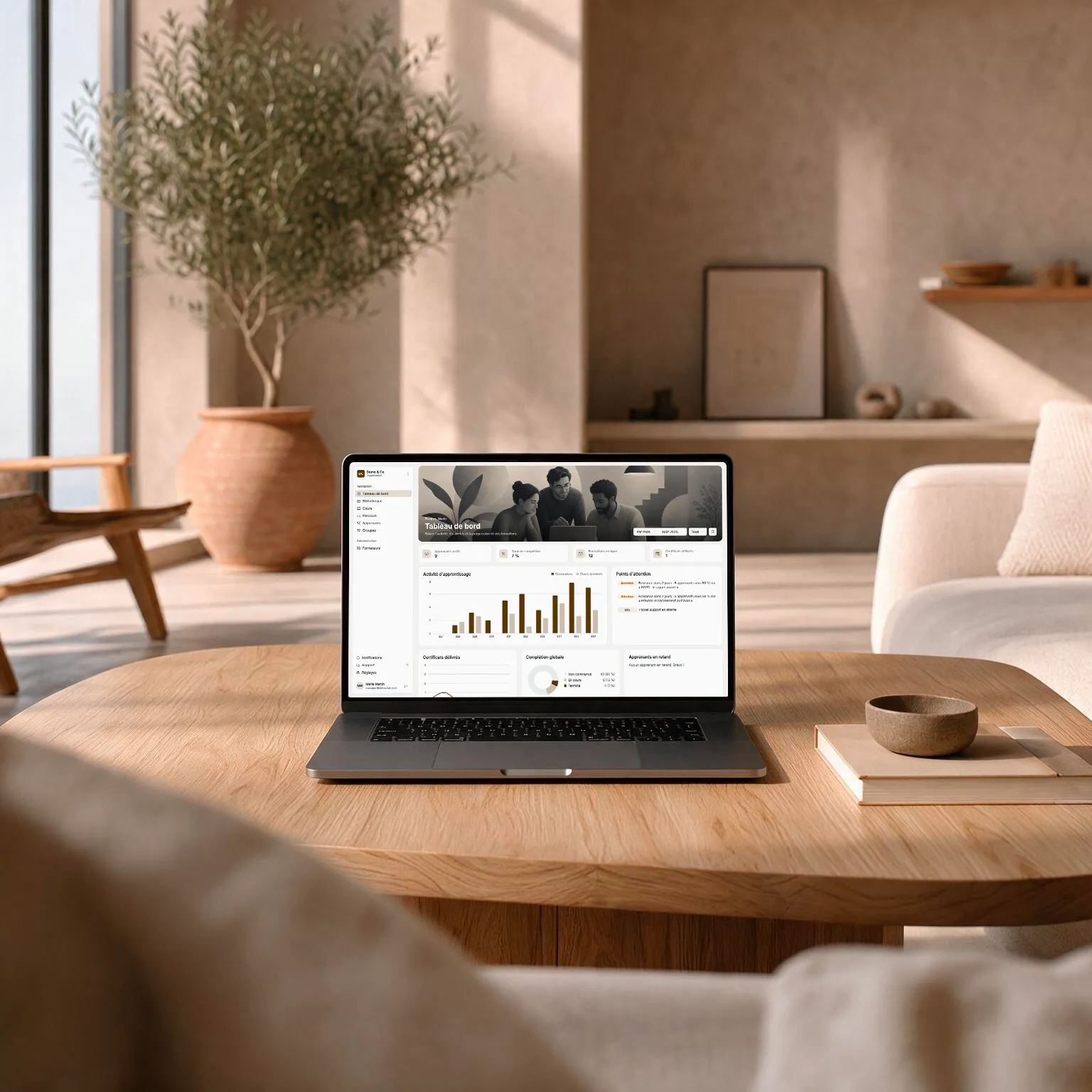 Tableau de bord Kairny ouvert sur un ordinateur portable